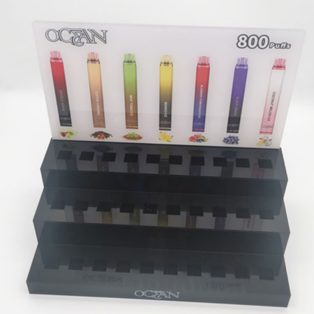 Custom black acrylic 4-tier vape display stand for OCEAN 800 puffs electronic cigarettes